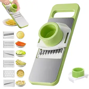 6-in-1 Stainless-Steel Mandoline Slicer Kitchen Utensil, Vegetable & Cucumber Slicer with Safety Guard, Easy-Clean, Compact Space-Saving Tool for Daily Salad & Meal Prep, Utensils