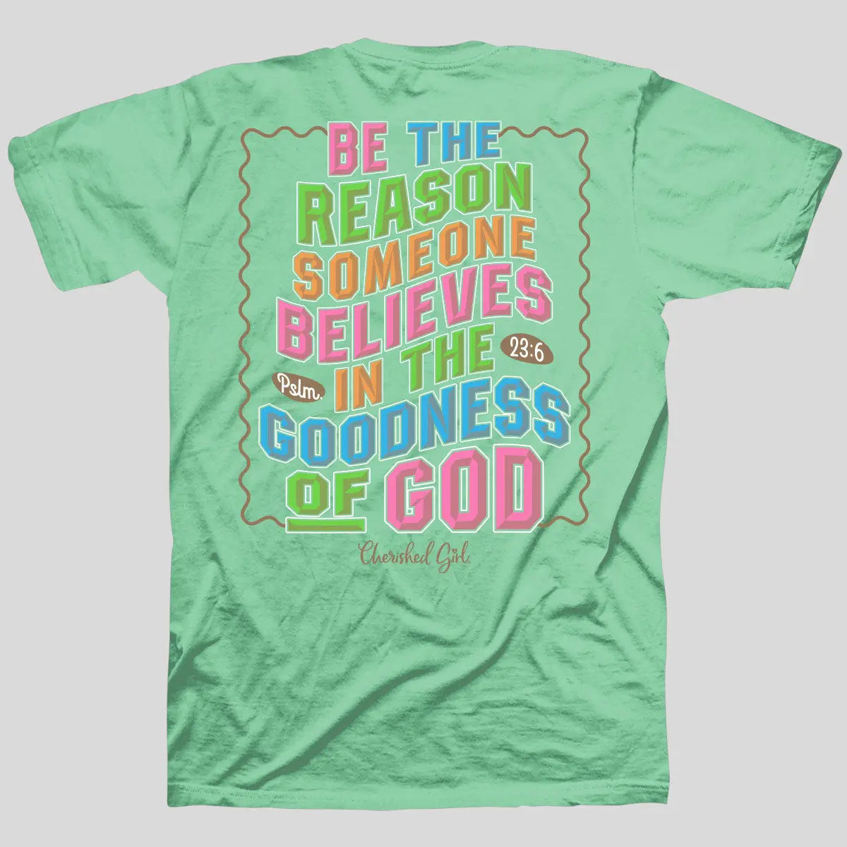 Cherished Girl Women's Short-Sleeve Cotton T-Shirt - Retro-Fit, Round Neck, Taped Neck, Double-Stitched, Sweet, Colorful, Retro Lettering, Biblical Quote, Casual Everyday Top with Matching Bottom