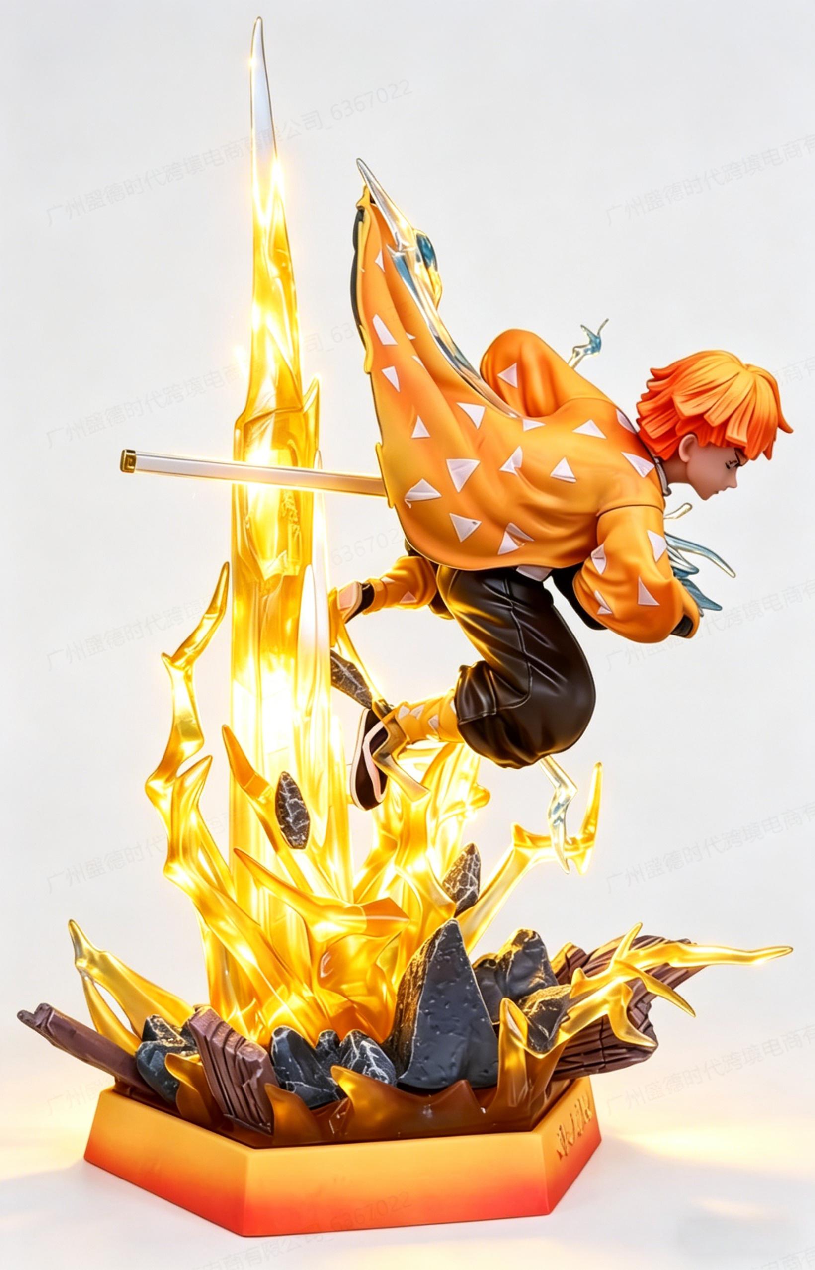 Anime Yellow-Haired Swordsman Figure with LED Lightning Effect , 32cm/12.5" Anime Collectible with Interchangeable Face, PVC GK Action Figure for Fans & Gift