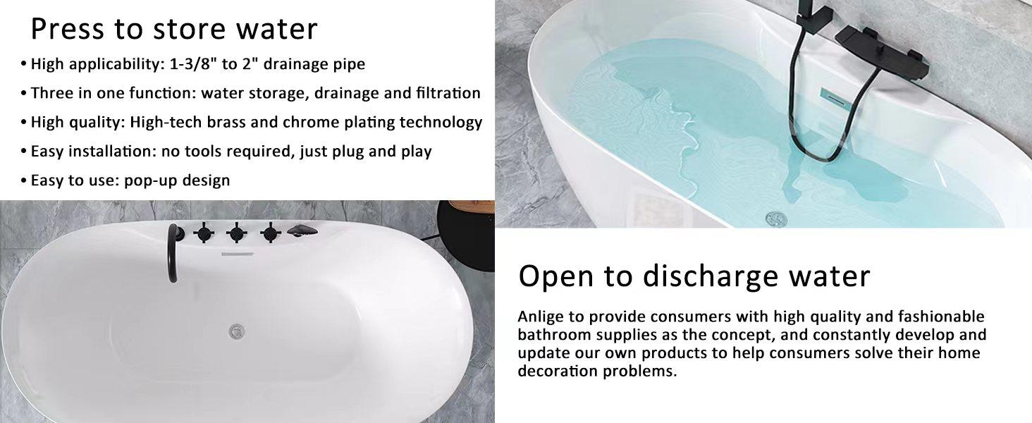 Bathtub Drain Stopper, Pop Up Tub Stopper and Cover, Bottom with Hair Catcher, Universal for 1.45 to 1.8 in Drain, Replaces Old Drain Plug, Chrome Silver