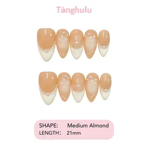Tanghulu Nails-A SUNNY DAY Collection/Handmade Press On Nails/ Almond / Nude & White+French Tip/ Medium 21mm