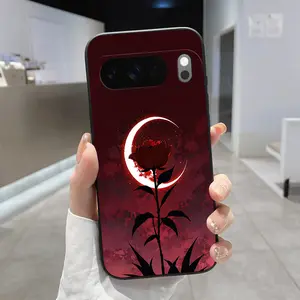 Rounded Edge Phone Case for Google Pixel 10 9 8 7 Pro A XL Moonlit Rose Pattern Anti-Scratch Shockproof Soft Liquid Silicone Protective Cover Smartphone Casing