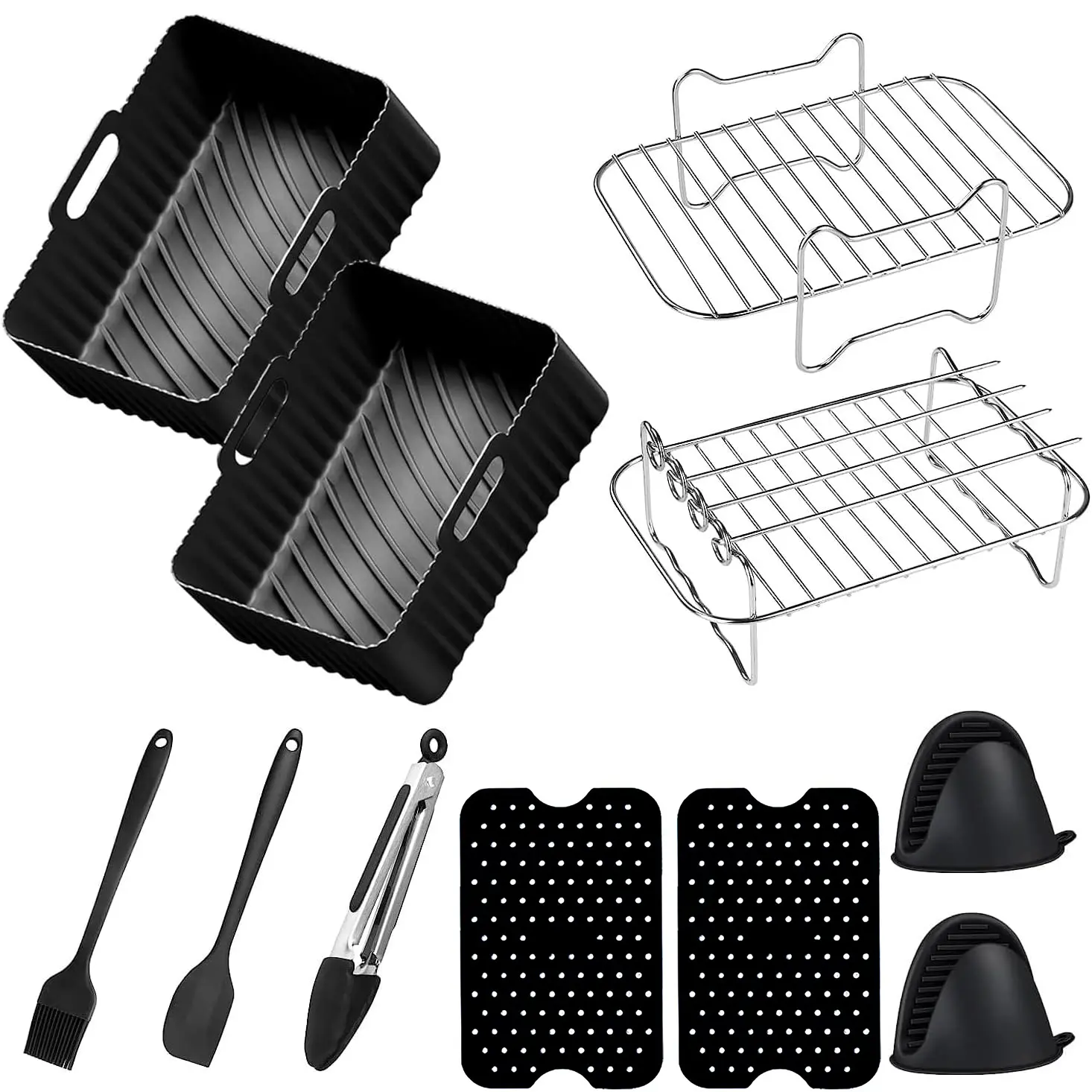 Air Fryer Accessories Set, 15 Pieces, Fits Ninja Foodi Af300uk & More, Includes Silicone Liners, Rack, Gloves, Spatula, Brush, Clips, Air Fryer Accessory Set Kitchen