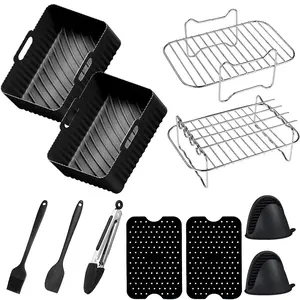 Air Fryer Accessories Set, 15 Pieces, Fits Ninja Foodi Af300uk & More, Includes Silicone Liners, Rack, Gloves, Spatula, Brush, Clips, Air Fryer Accessory Set Kitchen