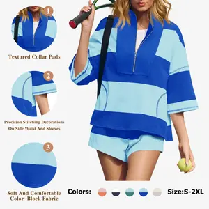 Womens 2 Piece Outfits Summer Striped Sweatshirt Workout Shorts Sets Matching Lounge Set Tracksuits # Springtok # TikTokShopJumpstartSale