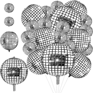 30 pcs disco ball balloons 32" 22" 10" 4d disco balloons 70s disco party decorations round metallic silver disco foil balloons mirror disco balloons for disco dance party birthday wedding supplies