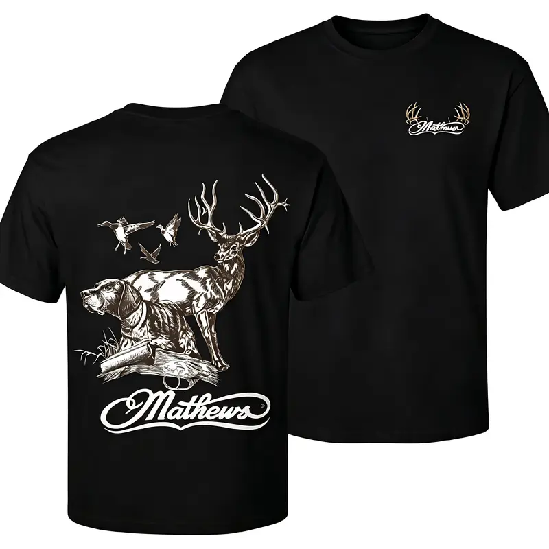 100% US Cotton Classic Fit Outdoor Hunting T-Shirt, Deer Duck Hunting Dog Graphic Tee for Men, Soft Breathable Country Lifestyle American Fit - KitchenEra