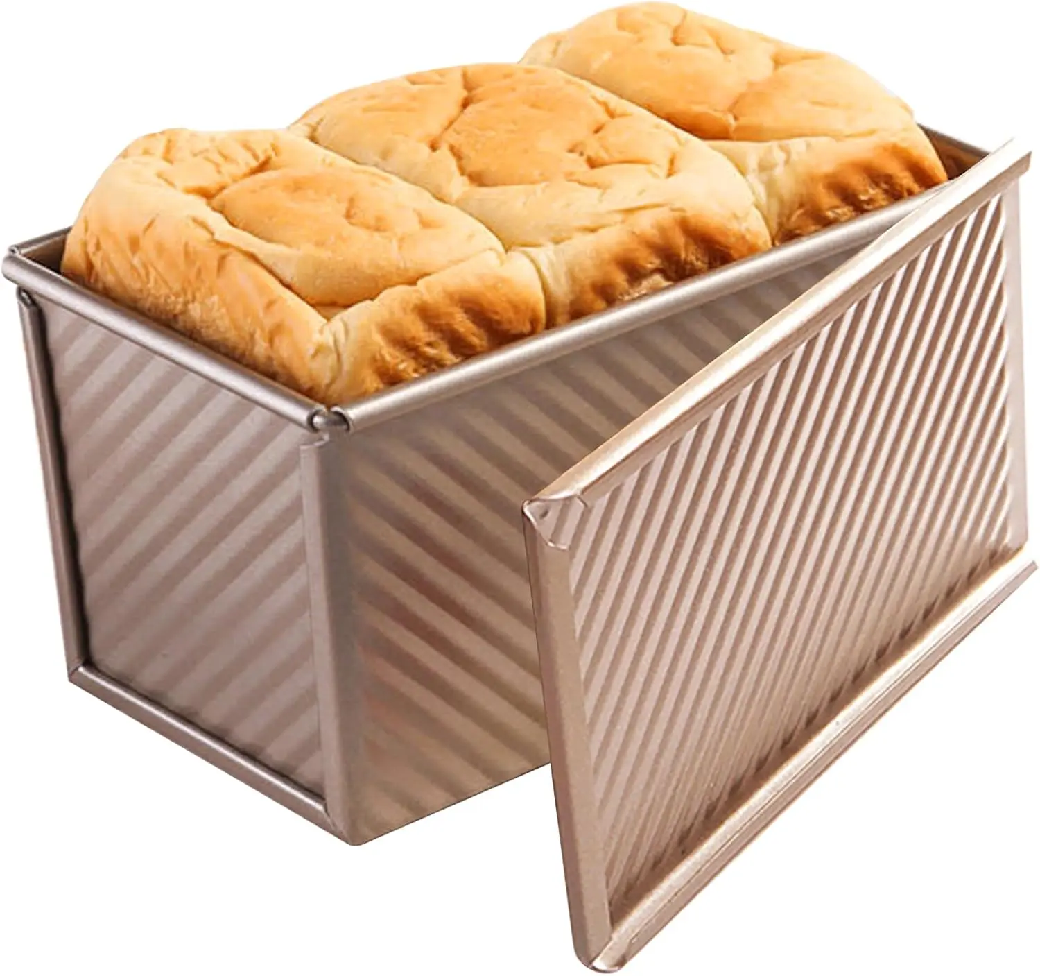2 Pack Non-Stick Pullman Bread Loaf Pans with Lids, 1LB Capacity Corrugated Sandwich Bread Baking Molds, Reusable Bakeware for Homemade Bread