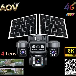AOV 4-Lens European Version 4G Solar Security Camera for Home, 20MP Ultra-High-Definition, Full-Color Night Vision, Dual-Panel Large-Capacity Battery, Security Cameras For Home
