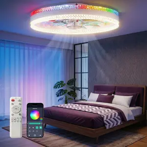 DEMILARE Modern Low Profile Ceiling Fan with Light and Remote Control - Quiet 6-Speed Motor, Dimmable LED Lighting, 3 Color Modes, Timer, Sleek Flush Mount Fandelier for Bedroom, Living Room Decor