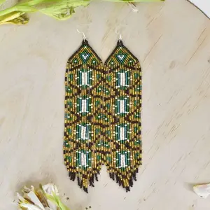 Golden Tapestry - Elegant Native Beaded Earrings with Gold Tones - Handmade by Huichol Artisans - Mother Sierra