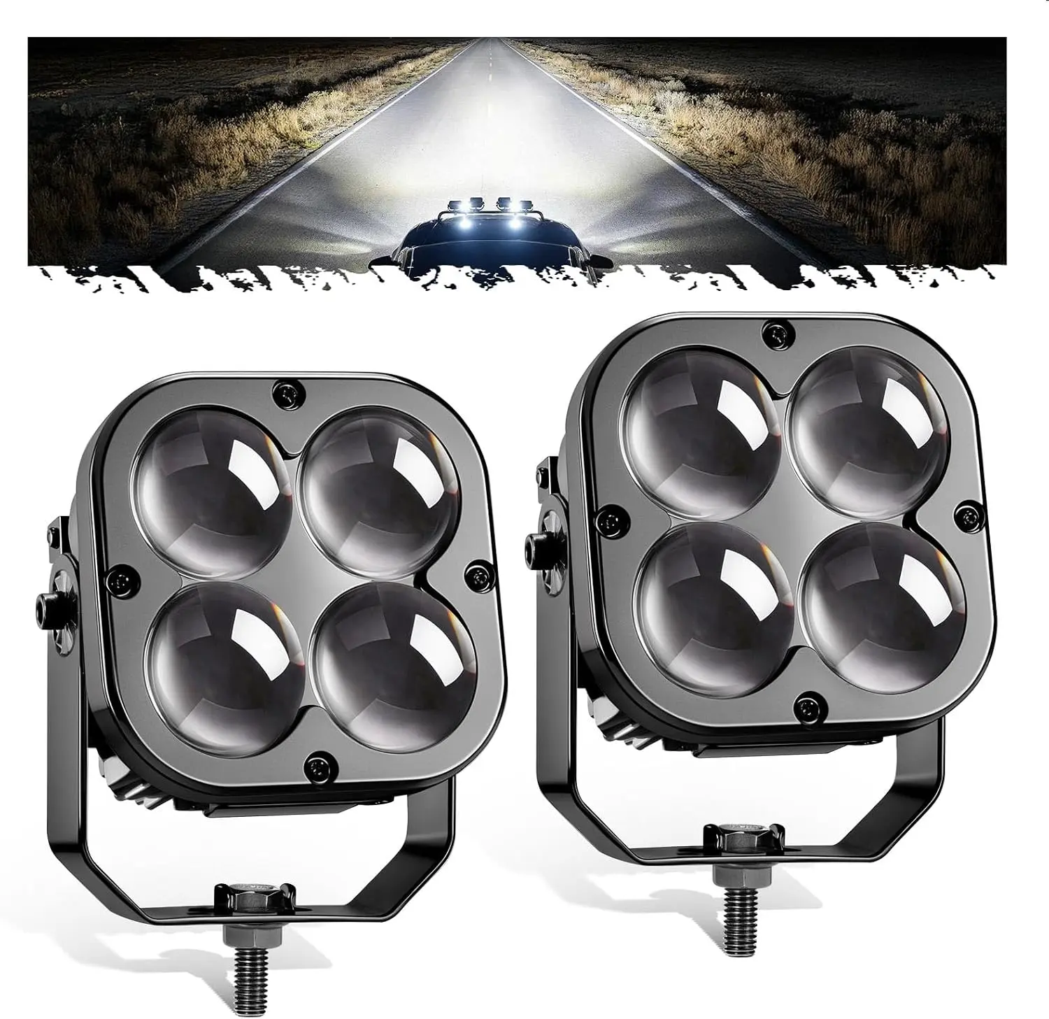 Partsam 4 Inch 180W LED Work Light with White DRL, 26000LM Off Road Driving Light 190° Wide Range Spot Beam Fog Ditch Cube Lights for Truck Pickup ATV UTV,2pcs