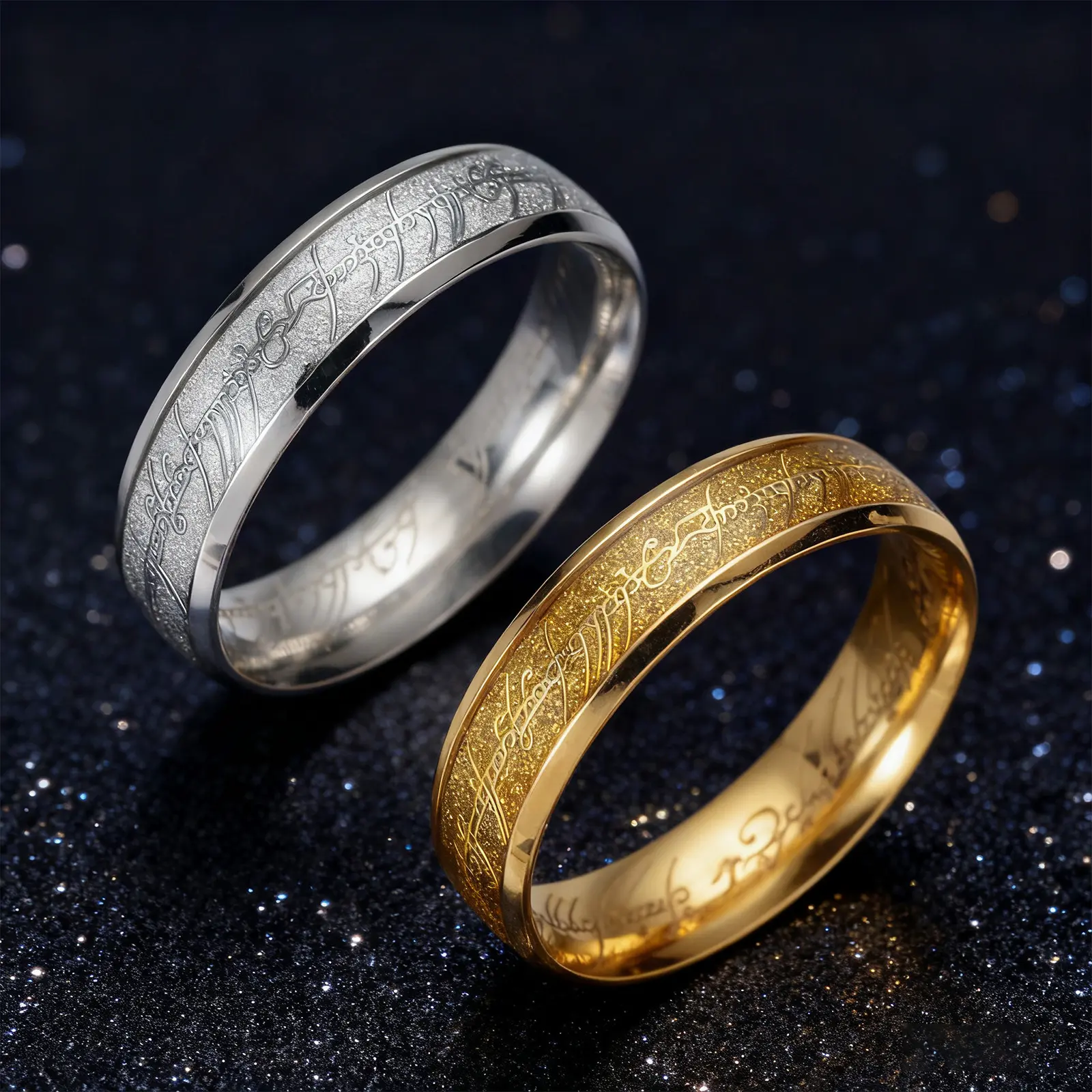 Stainless Steel Lord of The Rings for Men Women Punk Non Fading Titanium Steel Trendy European and American Finger Jewelry