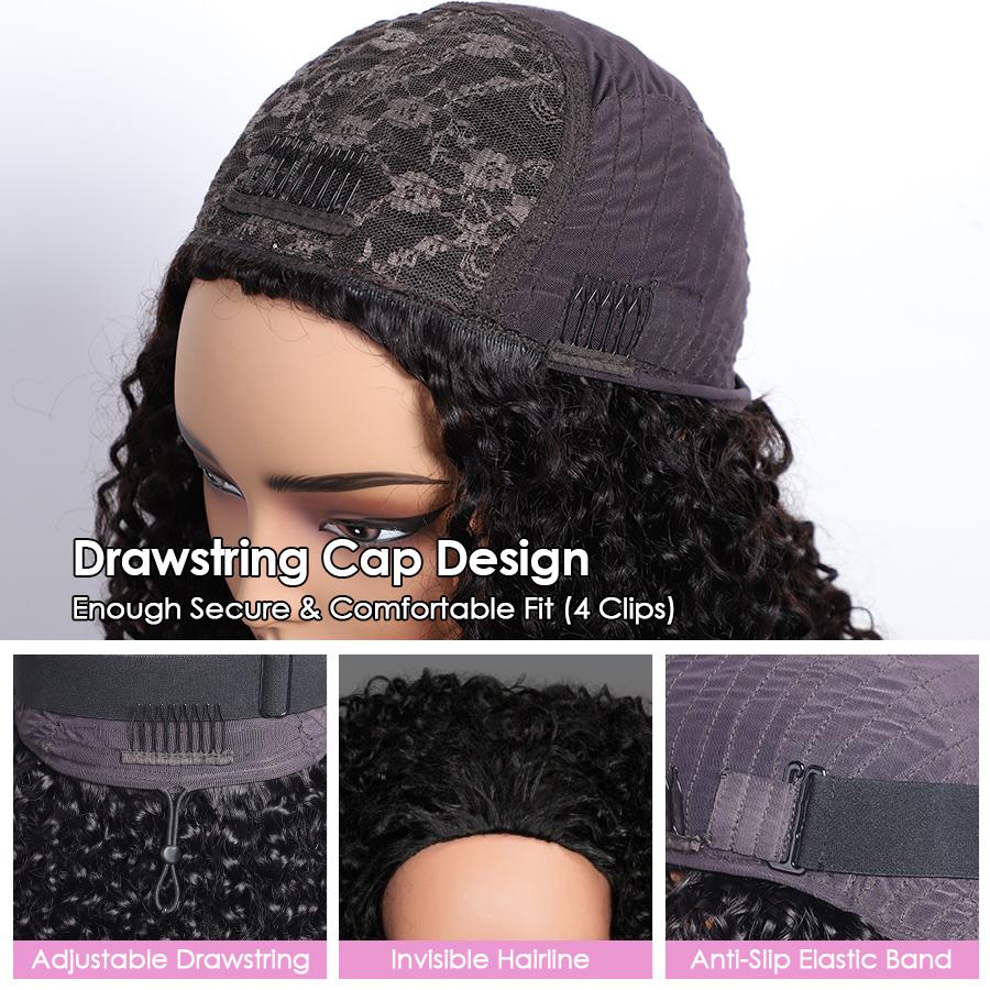 Pizazz Hair Ready to Go Curly Half Wig Invisible Hairline 180% &220% Glueless Human Hair Wigs Seamless Flip Over Wig Beginner Friendly Vacation Hair