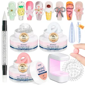 MIZHSE Solid Builder Gel Nail Kit with Nail Lamp, Builder Gel for Nails Clear Milky White Nude Hard Gel for Nails Builder Gel Sculpting Gel for Nail Art 3D Gel U V LED Nail Gel with Nail Form Manicure Acrylic Overlays Rhinestone Glue