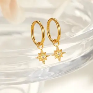 18G/16G Surgical Titanium Hoops,Cartilage Hoop,Seamless Clicker, Helix Earring Hoop,Gold Earrings,Star Dangle Huggie Earring,Rook Piercing