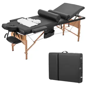 73 Inch Massage Table Portable Massage Bed with Bolsters 3 Section Long Foldable Tattoo Bed w/Carrying Case Height Adjustable Sturdy Wooden Frame,Solon&Facial Care Spa Lash Bed