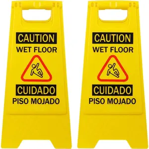 Caution Wet Floor Sign, (L:17.12in W:8.38in H:0.94in)2-Sided Foldable Safety Sign for Commercial Use, A Frame Caution Sign Bilingual Warning Signs, Yellow