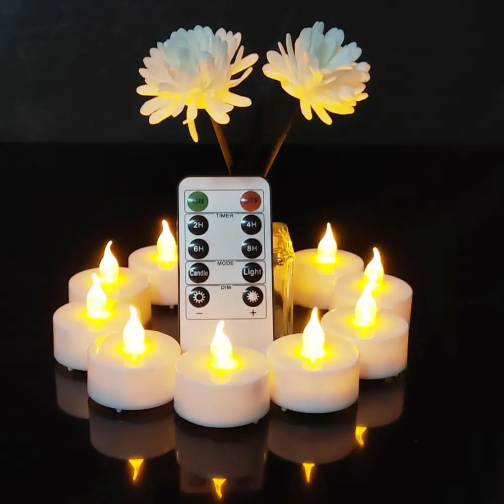 12-Pack Flameless LED Tea Candle Lights, Remote-Controlled with 2/4/6/8H Auto Shut-Off Time, 240mAh CR2032 Battery-Operated for Indoor Valentine's Day & Seasonal Celebrations, Delivering Cozy Warmth & Widely Used for Home Decor