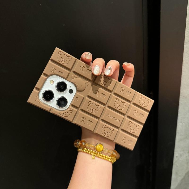 Chocolate-Style Keyboard Design Phone Case for iPhone 16 Pro Max & Apple 15 — Featuring Rilakkuma and Hello Kitty (Silicone)