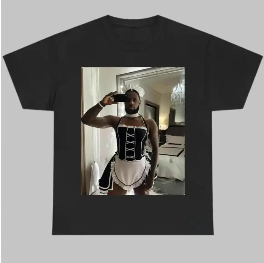 Maid Lebron James Selfie Graphic Shirt, Meme Lebron James Tshirt, Meme Cringe Shirts, Funny Gift Idea, Menswear Streetwear Shortsleeve Tropical Top