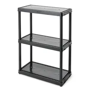 Gracious Living 3 Shelf Fixed Height Solid Light Duty Resin Storage Unit, Black Household Organiser