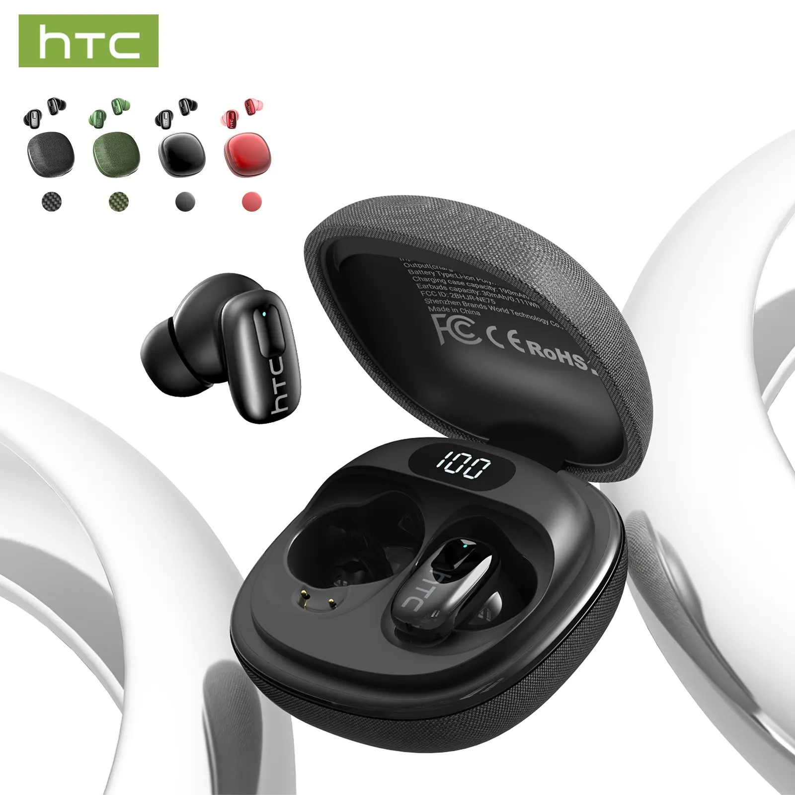 HTC NE75 TWS True Wireless Translation Earbuds, Wireless Music Earphones, LED battery display, Bluetooth 6.0 Earphones, IPX5 Waterproof, HIFI Sound Quality, Suitable for Office, Sports, Study and Audio Calls, Built-in Microphone
