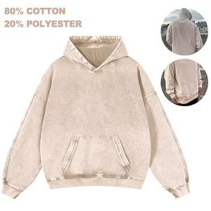 Solid Color 80% Cotton 20% Polyester Vintage Heavy Hoodie Unisex Oversized Drawstring Hooded Cotton Sweatshirt with Front Pocket for Daily Wear Comfort Hoodie for All Genders