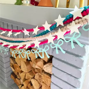 Felt Star Garland – 2 Banners (12 Feet Total!) Prestrung Star Banner for Party, Nursery, or Christmas Garland Decor Bright Felt Party Decorations