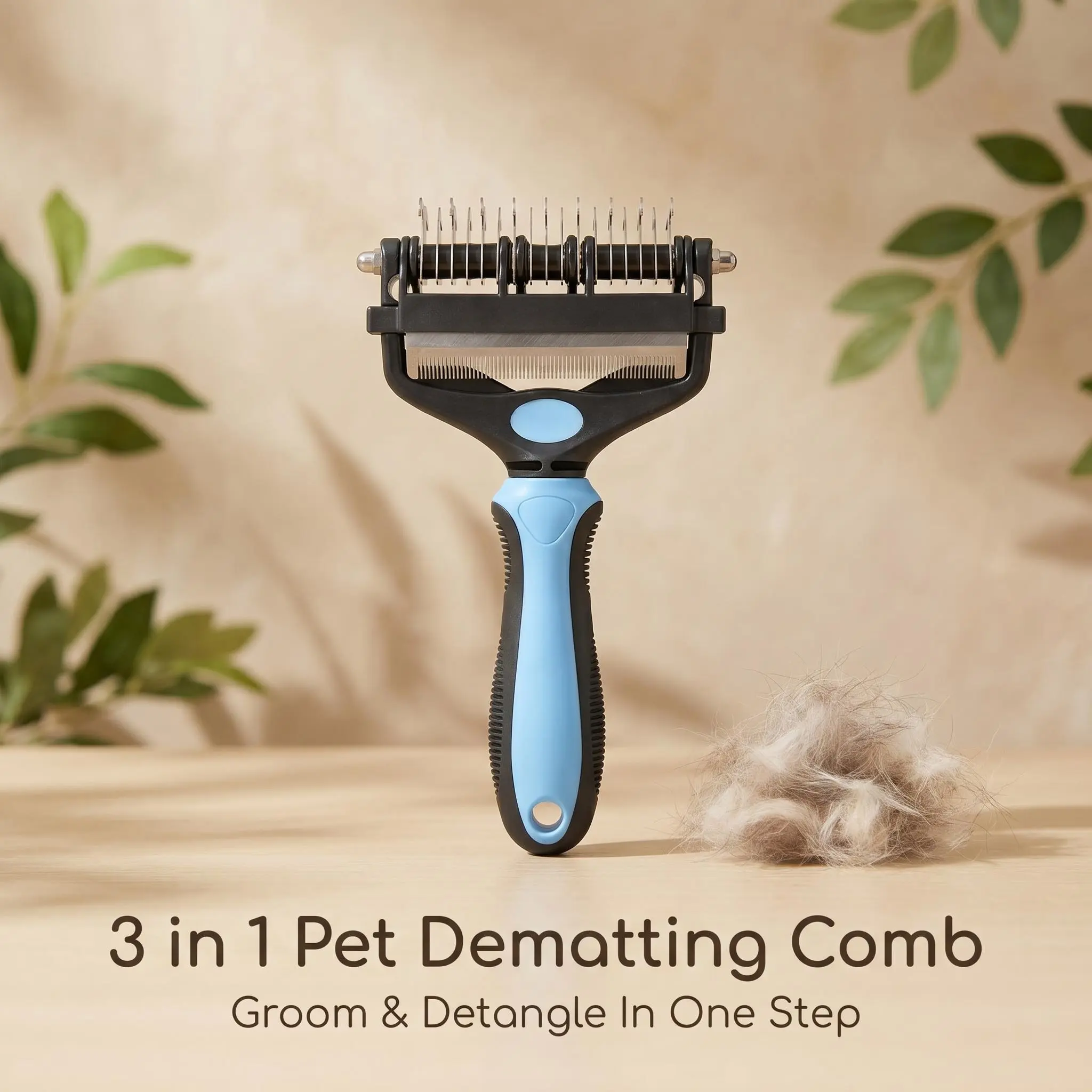Upgraded Pet Grooming Deshedding Tool - Double-Sided Undercoat Rake with Rounded Blades, 1-Click Clean, Pain-Free, Universal Fit for Long-Haired Dogs & Cats, Daily Beauty/Hair Care to Detangle Mats, Reduce Loose Hair, Extra-Wide Mess-Free Pet Supply