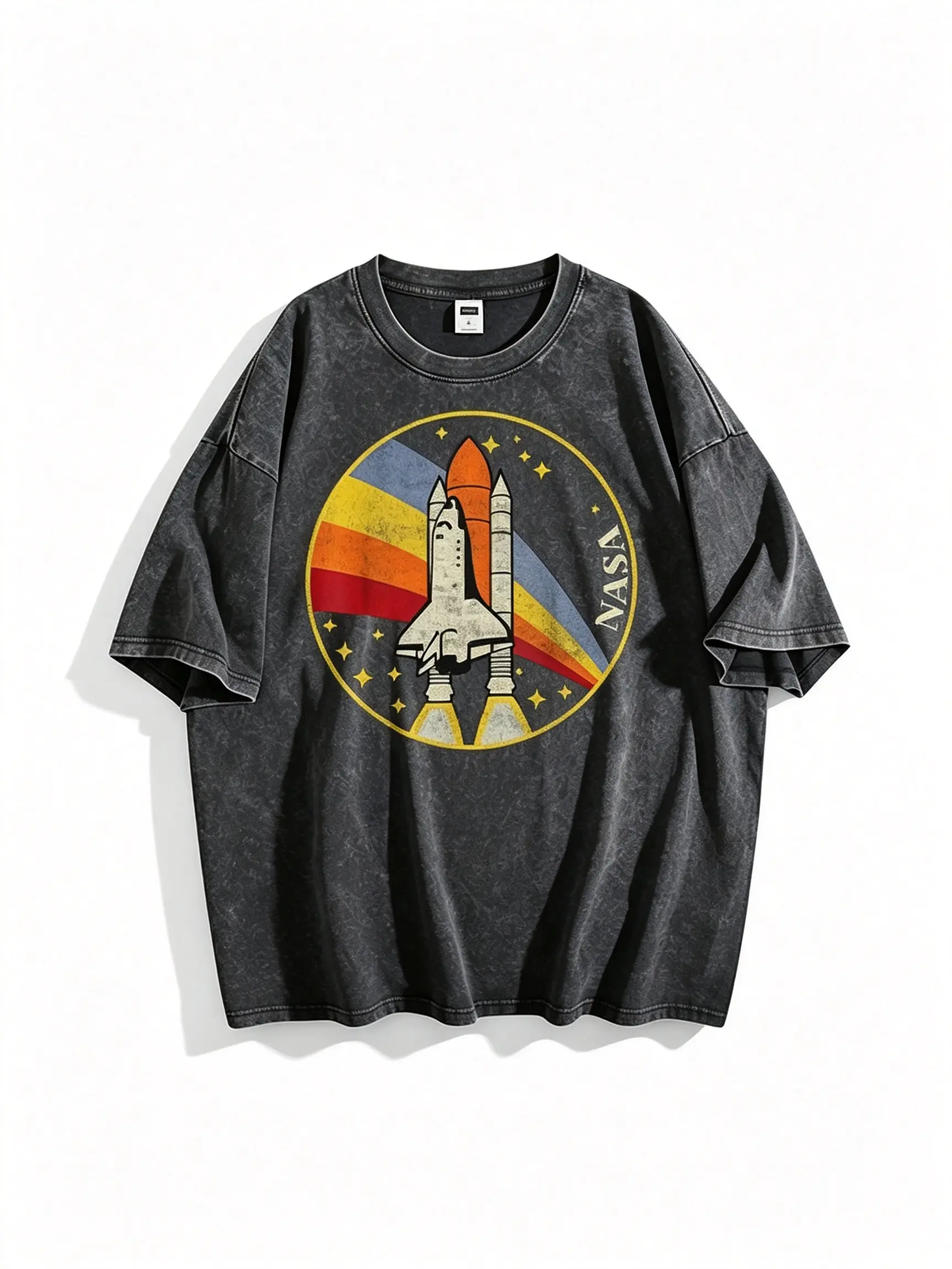 Men's Graphic T-Shirt with Vintage Space Shuttle Print - Casual Relaxed Fit Cotton Shortsleeve Top, Menswear, Tshirt, Soft