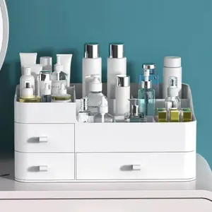White Makeup Organizer for Vanity, with 3 Drawers, Large Capacity, Ideal for Make up, Cosmetic, Skin care, Suitable for Bathroom Counter, Dressers, Desk