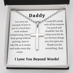Dad Birthday Gifts, Personalized Father's Day Gift from Daughter, Father Daughter Gift, Custom Engraving Cross Necklace, To My Dad Gift 5 Personalized Jewelry, Custom Message Card, Gift Box