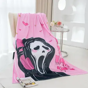 50 x 60 Extra Length Throw Blanket Funny Horror Ghostface Fleece Blanket - Cozy and Warm Throw Scream Blanket - Perfect for Halloween and Spooky Decor