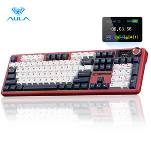 [New]Aula F108 Pro Full Size Wireless Mechanical Gaming Keyboard With Knob Smart Screen Num Pad Tri-Mode RGB Backlit Hot Swappable Customize Keyboard E-Sports Office Computer Accessories(F108Pro Red) TikTokShopfalldealsforyou Outdoorfun PC Accessories