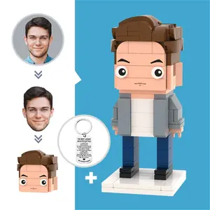 Save 50%! Customized Head with Casual Outfit Figures Small Particle Block with Keychain Set Customizable Unique Brick Best Gift for Him/Boyfriend/Husband/Father