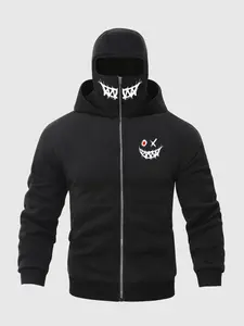 Men's Winter Warm Hooded Sweatshirt with Zipper Face Mask Design, Casual Street Fashion Outdoor Sports Jacket, Fleece Lined Pullover for Cold Weather
