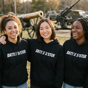 US Female Veteran | Classic Unisex Pullover Hoodie Dark Colors | Battle Sister