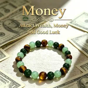 GEMRICH wealth bracelet featuring natural Dongling jade, green quartz, and tiger’s eye—a lucky bracelet that attracts wealth, prosperity, and abundance; a blue friendship beaded protective bracelet, ideal for gifting.