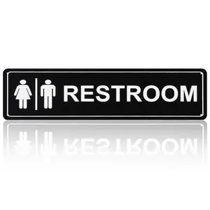 16x4 Inches Aluminum Metal Sign "RESTROOM" with Men & Women Icons Modern Black White Bathroom Sign for Home Office Business Restaurant Cafe Bar Hotel Storefront Decorative Plaque Waterproof Durable Indoor Outdoor Use Public Restroom Identifier Sign