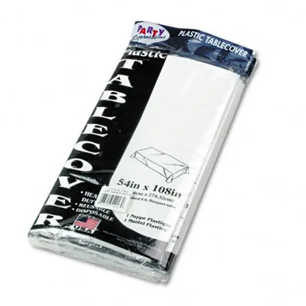 Tablemate 549WH Table Set Rectangular Table Cover- Heavyweight Plastic- 54 x 108- White- 6/Pack