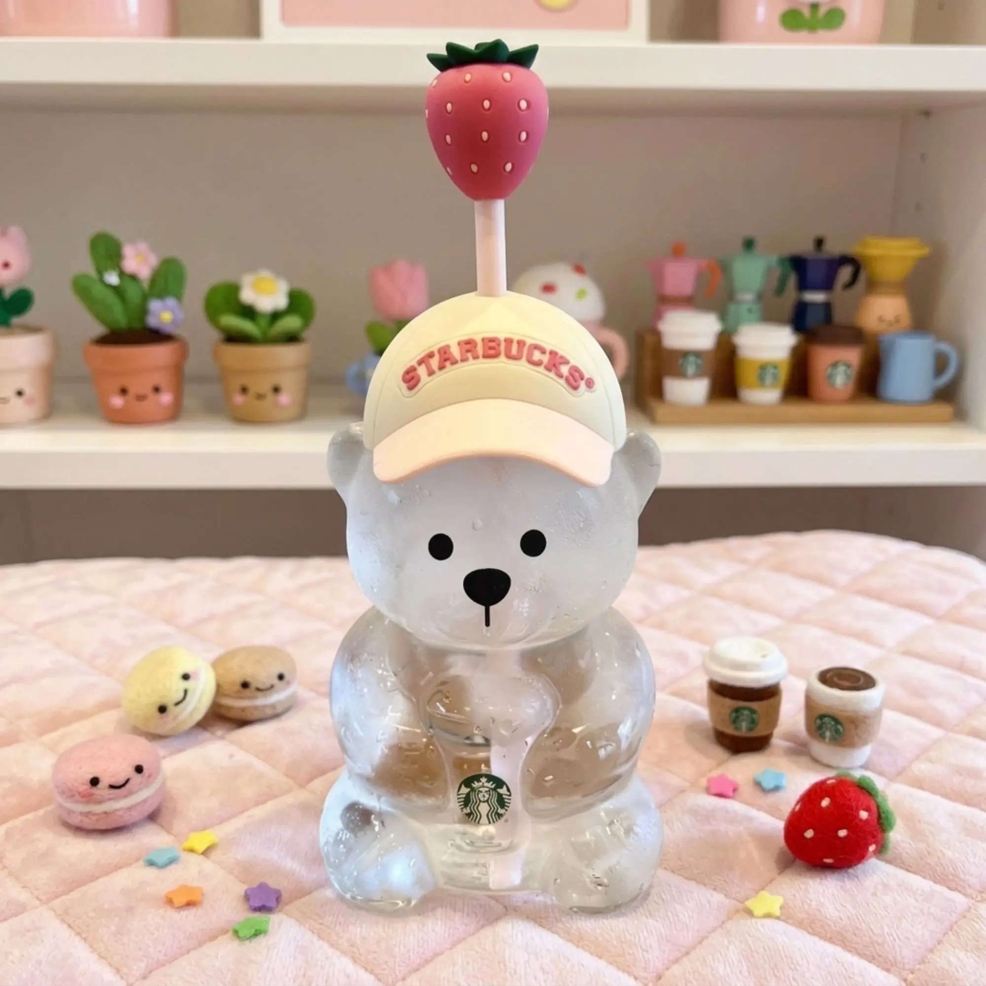 20oz Cute Bear Shape Reusable Cold Cup with Straw, Kawaii Kitchenware Tumbler for Iced Coffee & Daily Use