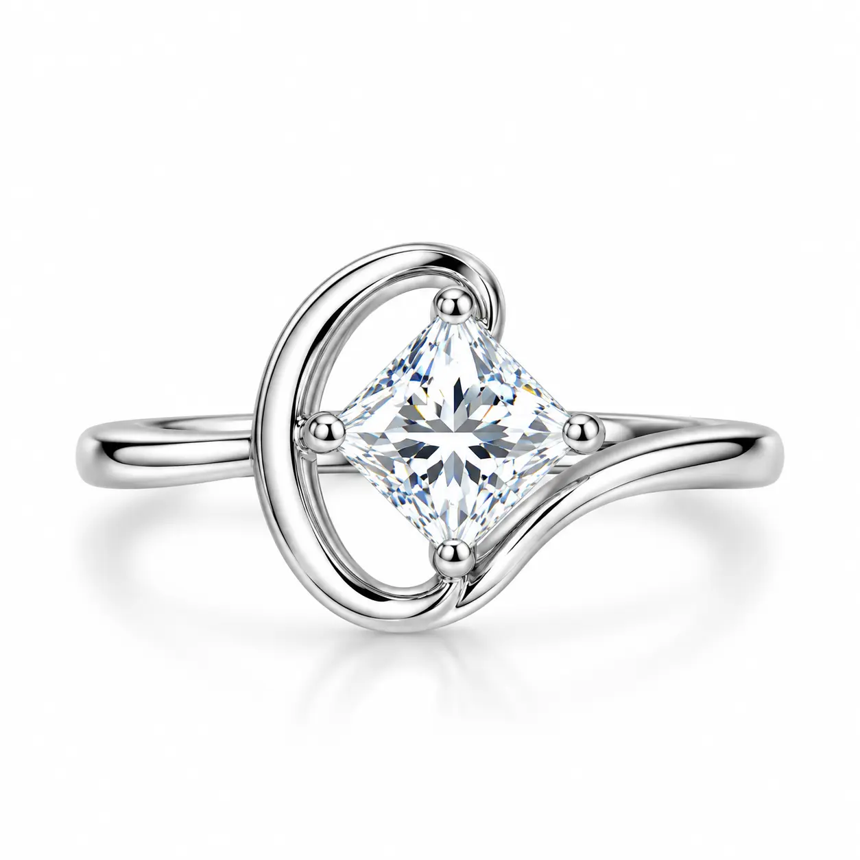 0.8CT Princess Cut Moissanite Ring for Women Platinum Plated Hypoallergenic Copper Swirl Solitaire Design