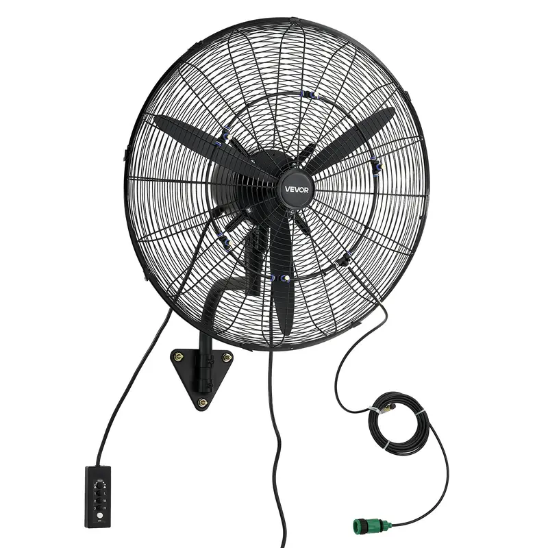 VEVOR 24-in Heat Relief High Power Wall Mount Fan - IP44-Rated, 3-Speed Mechanical Control, Oscillation + Mist, Compact Yet Powerful Evaporative Cooler for Home Cooling Solutions, Garage, Grow Tents, Heat Relief Wall-Mounted Fans