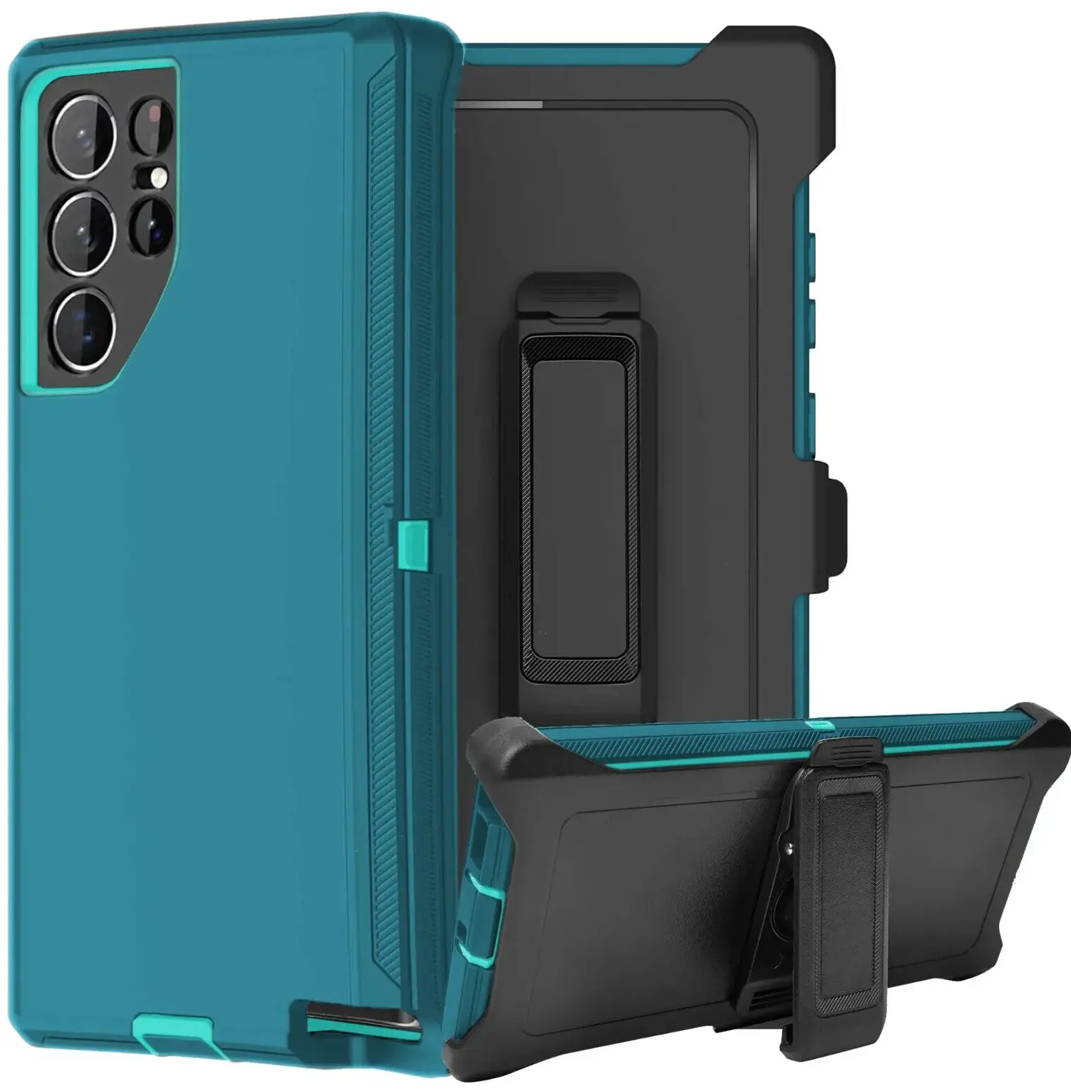 Rugged Defender Case For Samsung Galaxy S24/S24 Plus/S24 Ultra Shockproof Heavyduty Protection Case With Belt Clip(Teal)