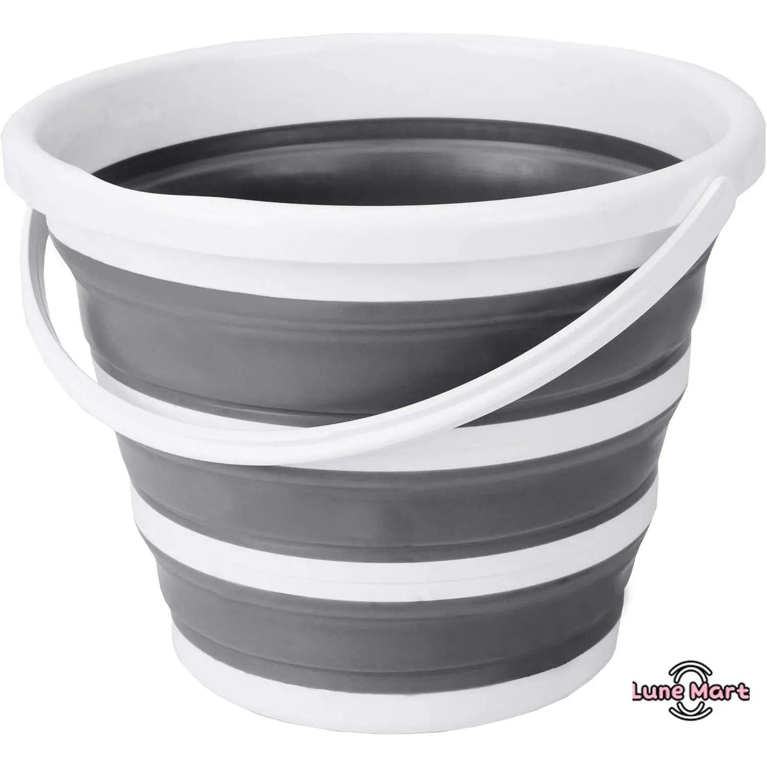 10L Collapsible Silicone Bucket - Portable Foldable Water Pail with Handle, Space-Saving for Camping, Car Washing, Gray and White (Keychain Accessory Complement)