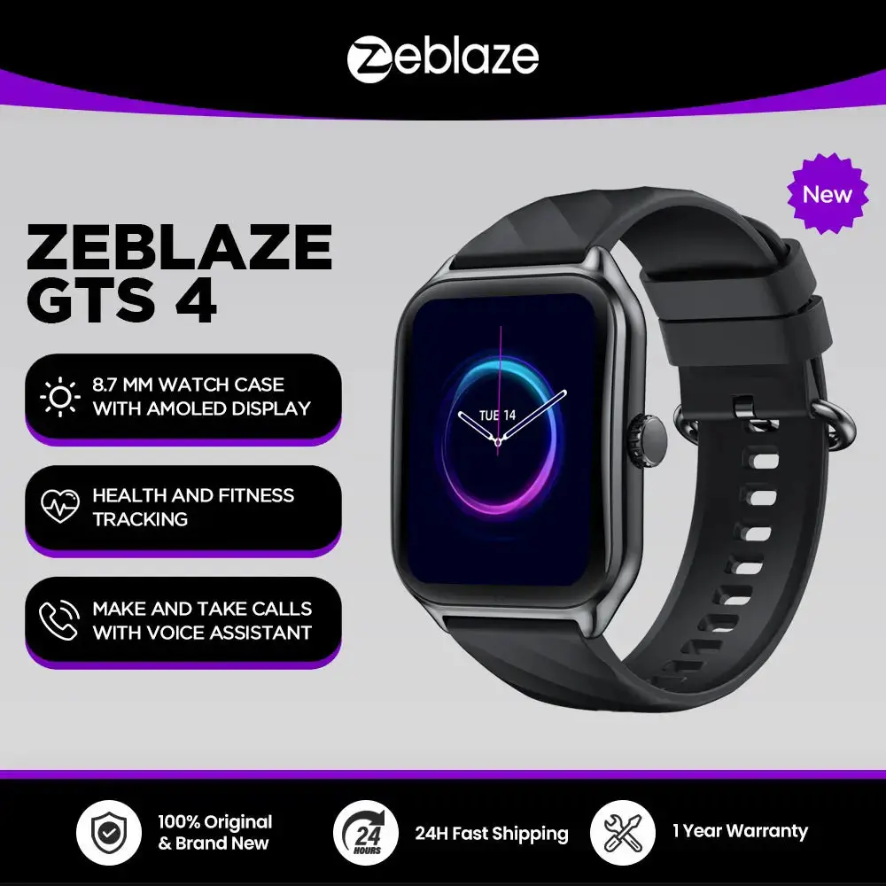 Zeblaze GTS 4 Smart Watch 1.94" HD AMOLED Display, Bluetooth Calling, Heart Rate, SpO2, 100+ Sports Modes