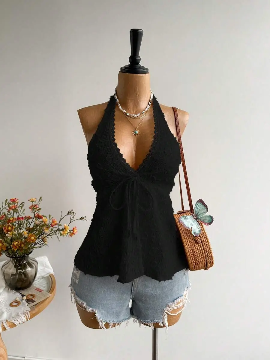 Rusttydustty Bohemian Style Backless Casual Vacation Halter Top, Suitable For Christmas, Valentine's Day, New Year, Party, Beach, Music Festival, Tropical Holiday