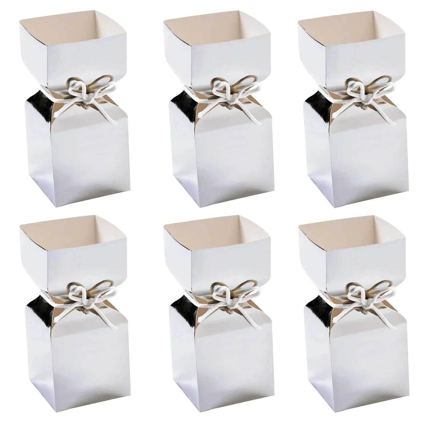 Bulk 48-Pc. Silver Foil Vertical Square Hourglass Personalizable Gift Boxes, 2 1/2" x 2 1/2" x 5 1/4" Paper Packaging Paper for Party Use, Kitchenware & Drinkware Accessories Storage