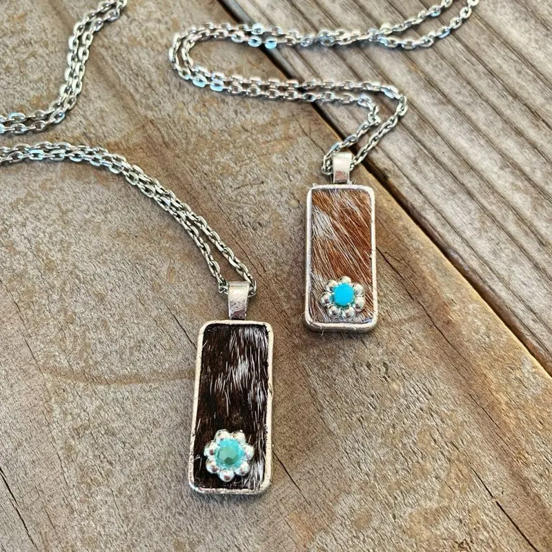 Cowhide Daisy Necklace
